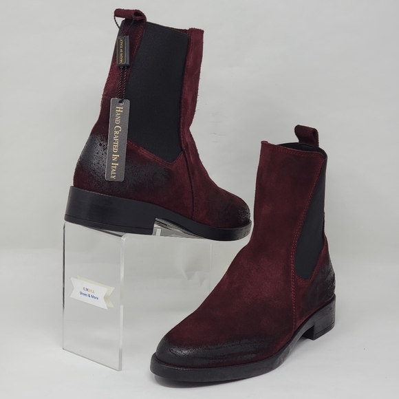 Emanuele Crasto Women's Mid Calf Burgundy Leather Boots Made In Italy Sz 37 New - Picture 5 of 12